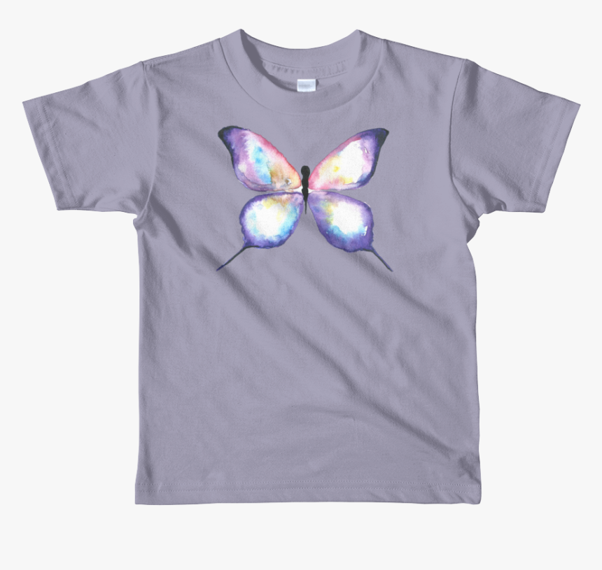 Lilac Watercolor Butterfly Short Sleeve Kids T Shirt - Kids T Shirt Design, HD Png Download