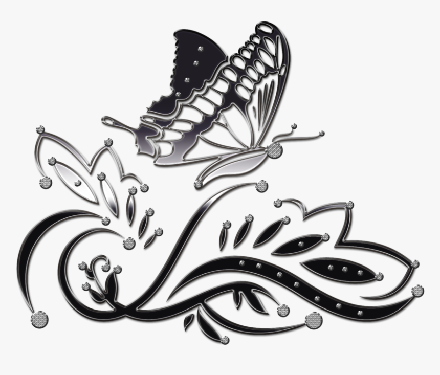 Black Butterfly Border Png - Ornament Butterfly Png, Transparent Png