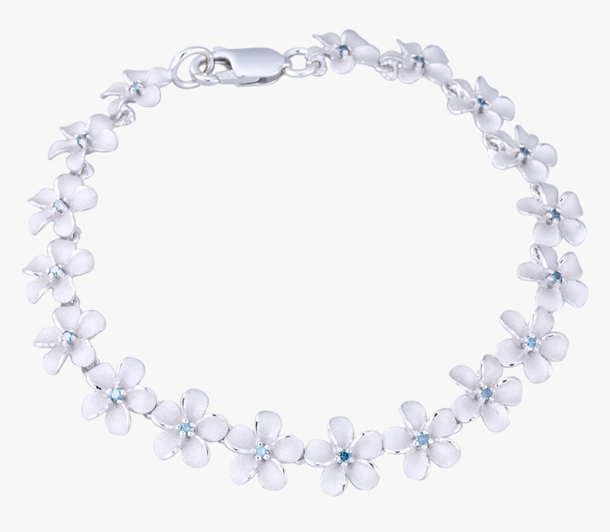 14k White Gold Plumeria Bracelet With 18 Blue Diamonds - Chettinad Diamond Necklace Designs, HD Png Download