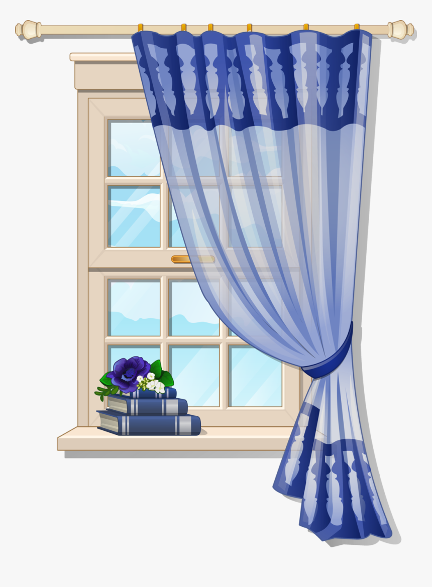 With Blue Curtons For - Window Clip Art, HD Png Download