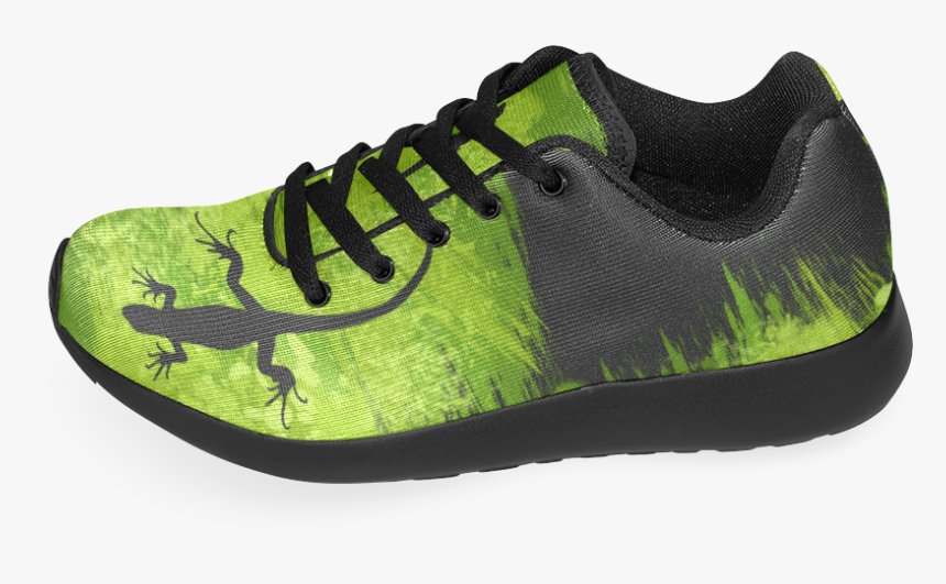 Green Lizard Shape Painting Black Women’s Running Shoes - Running Shoe, HD Png Download