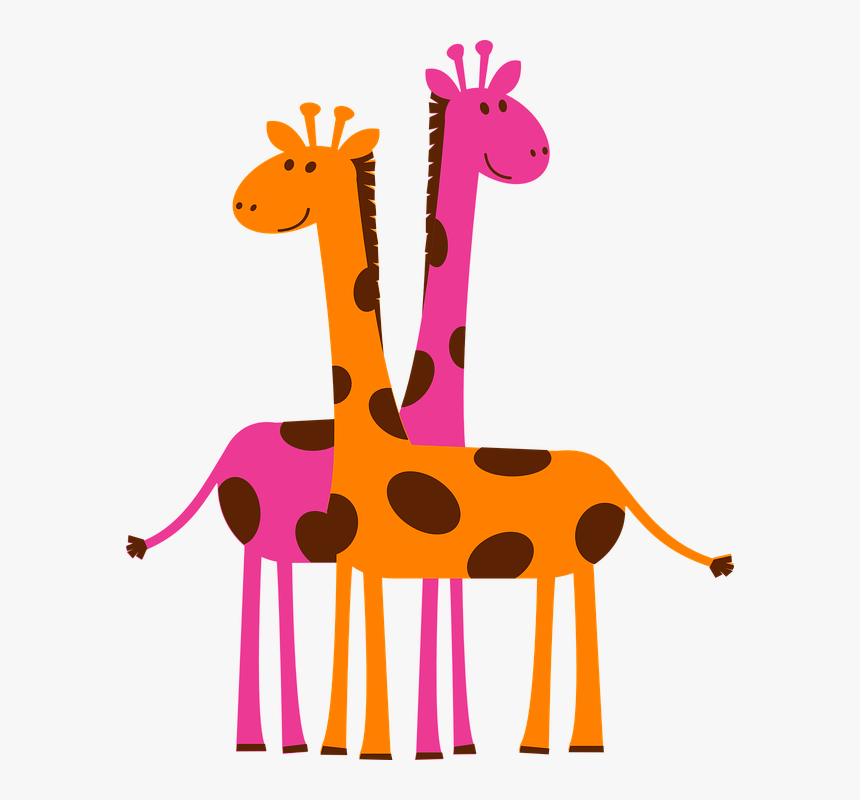 Giraffes, Orange, Pink, Cartoon, Safari - Giraffes Clipart, HD Png Download