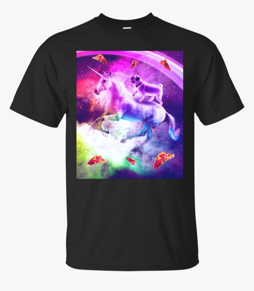 Rainbow Space Pug Riding On Flying Unicorn With Taco - Infinite Gloves T Shirt, HD Png Download