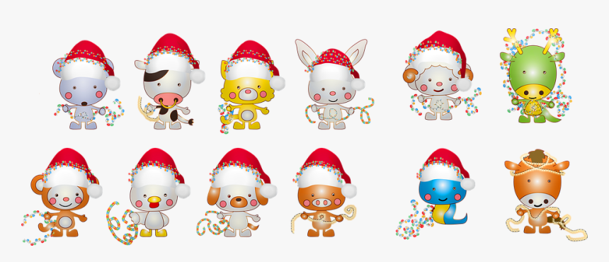 Christmas Animals, Santa Hat, Dog, Cat, Snake - Cartoon, HD Png Download