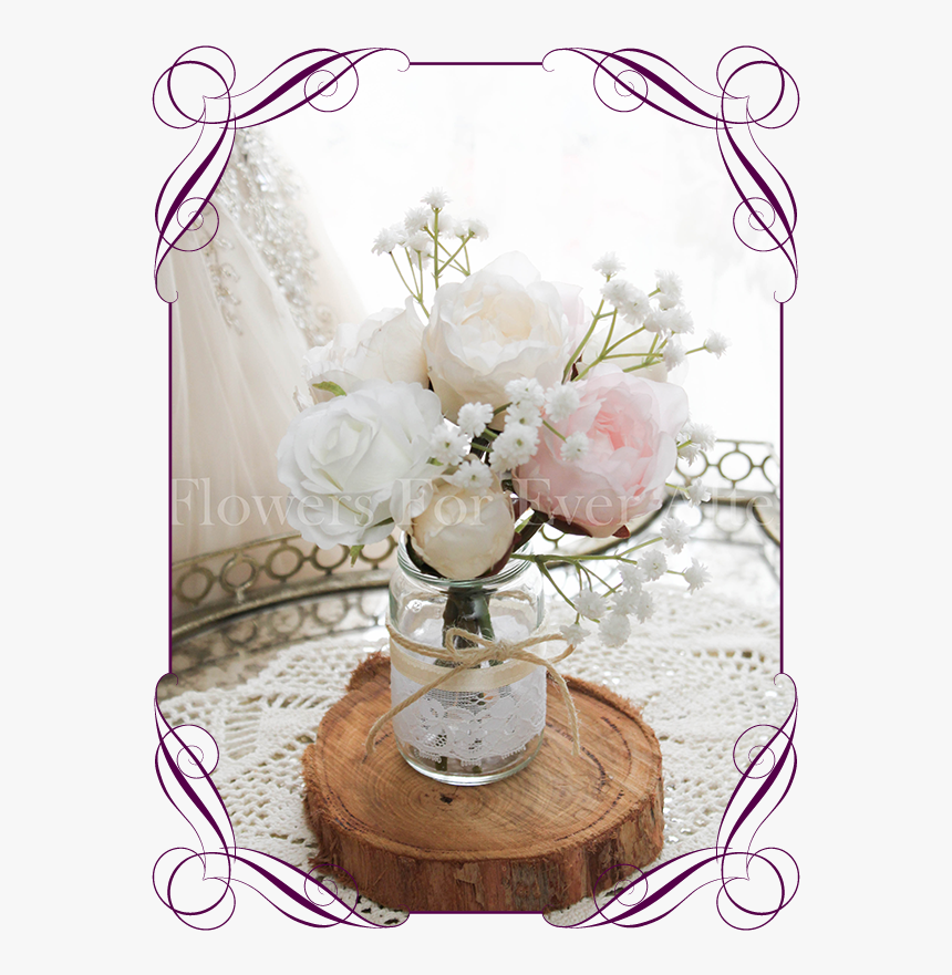 Blush Pink Peony Rustic Style Silk Artificial Table - Peonies Roses And Baby's Breath Bouquets, HD Png Download