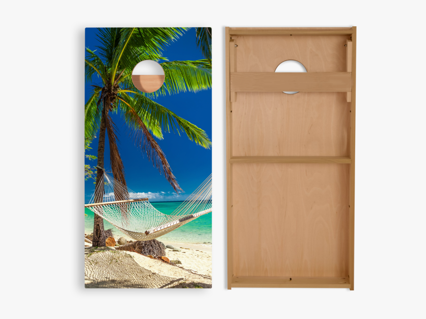 Full Size Hammock On The Beach Tropical Cornhole Boards - Hammock Next To The Beach, HD Png Download