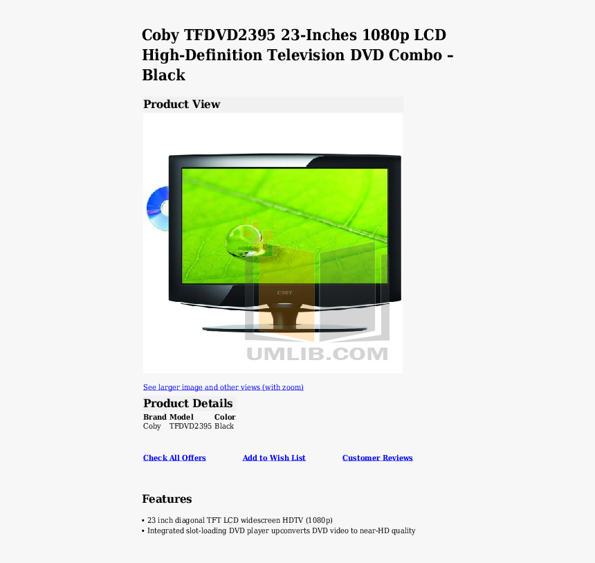 Coby Plasma Tv Tf-dvd3295 Pdf Page Preview - Led-backlit Lcd Display, HD Png Download