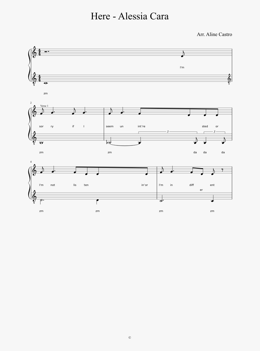 Here Alessia Cara Sheet Music Piano, HD Png Download