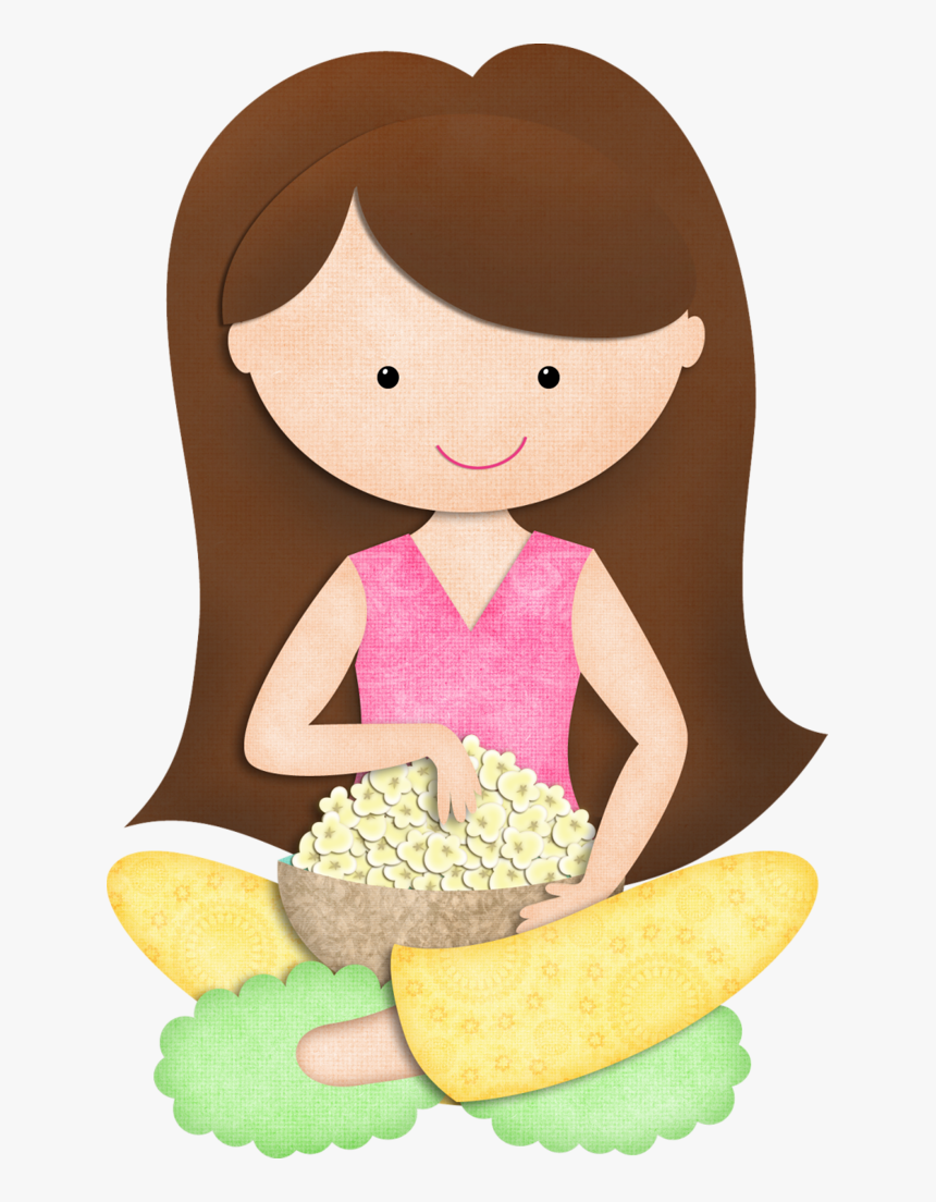 Kmill Auburnhair Popcorn Png - Girl Clipart On Pajama, Transparent Png