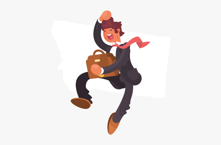 A Jumping Businessman In Front Of An Outline Of Montana - Business, HD Png Download