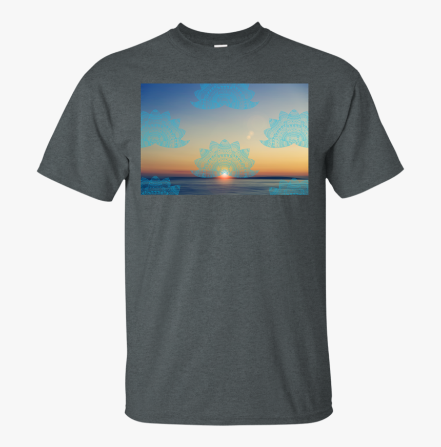 Teal Lotus Doodle Mandala On Blurred Sunset With Sun - Quattro T Shirt, HD Png Download