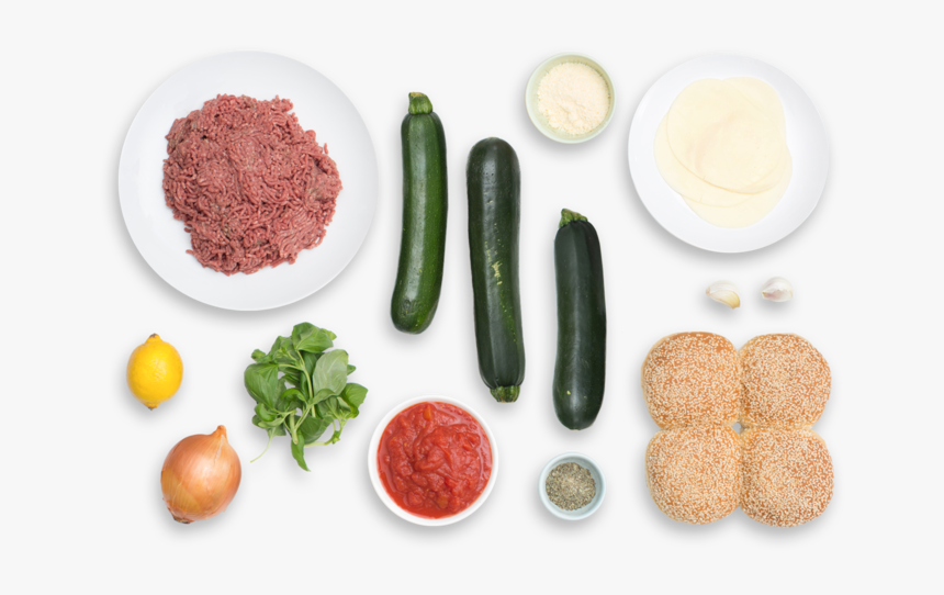 Pizza Burgers With Garlic-parmesan Zucchini Fries - Ingredients Top Png, Transparent Png