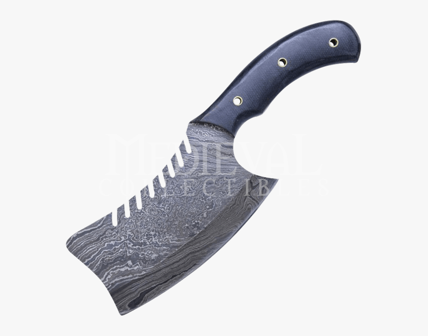 Serrated Damascus Steel Cleaver Knife - Utility Knife, HD Png Download