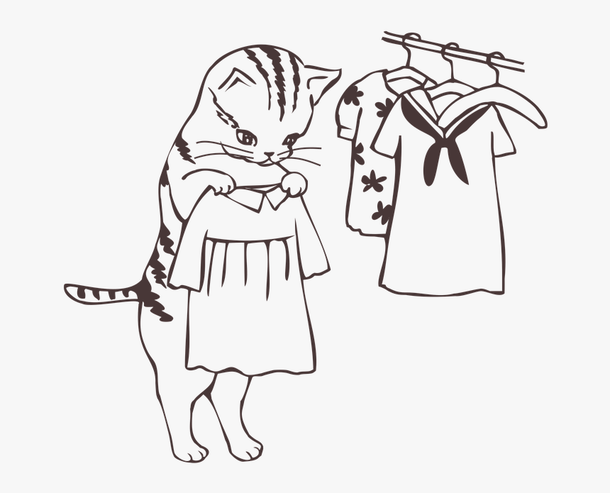 Clothes, Wardrobe, Choose, Cat, Girls, Foppery - Interesting Thing In Drawing, HD Png Download