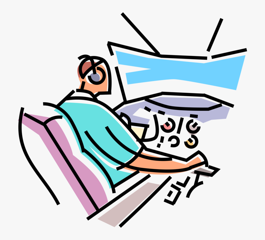 Vector Illustration Of Pilot In Aircraft Cockpit Prepares, HD Png Download