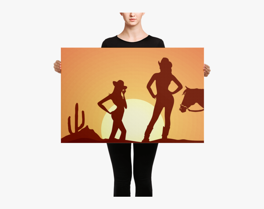 Cowgirl Silhouette Canvas - Watercolor Calvin And Hobbes, HD Png Download