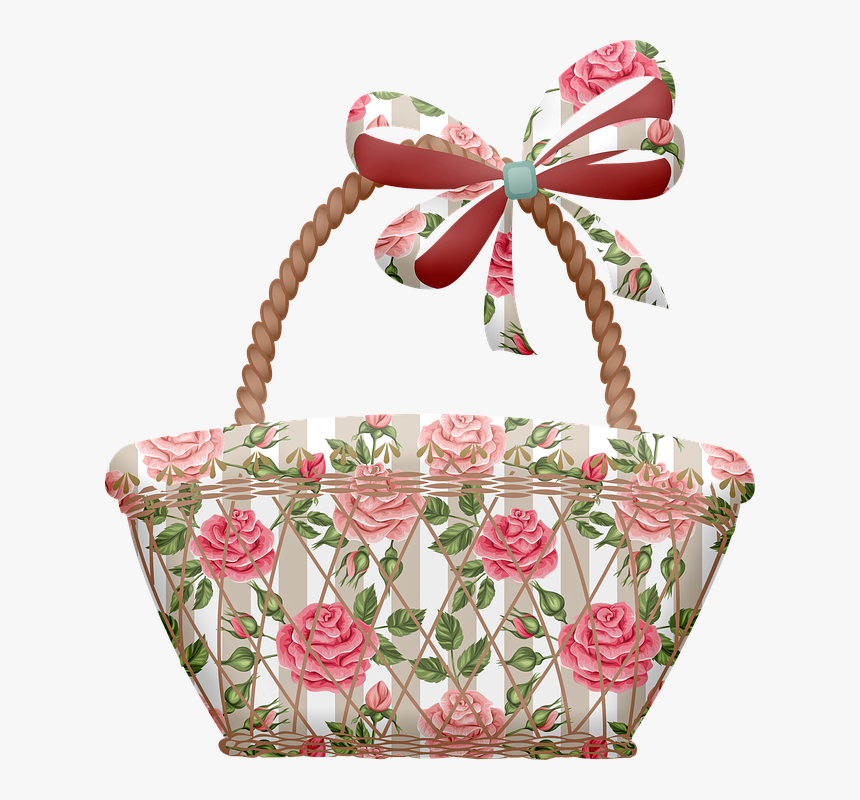 Basket, Shabby Chic, Roses, Picnic, Shopping, Wicker - Garden Roses, HD Png Download
