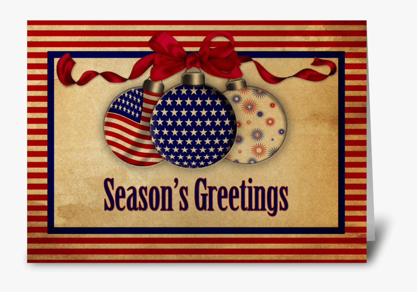 Patriotic Holiday Ornaments Vintage Look Greeting Card - American Flag Christmas Card, HD Png Download