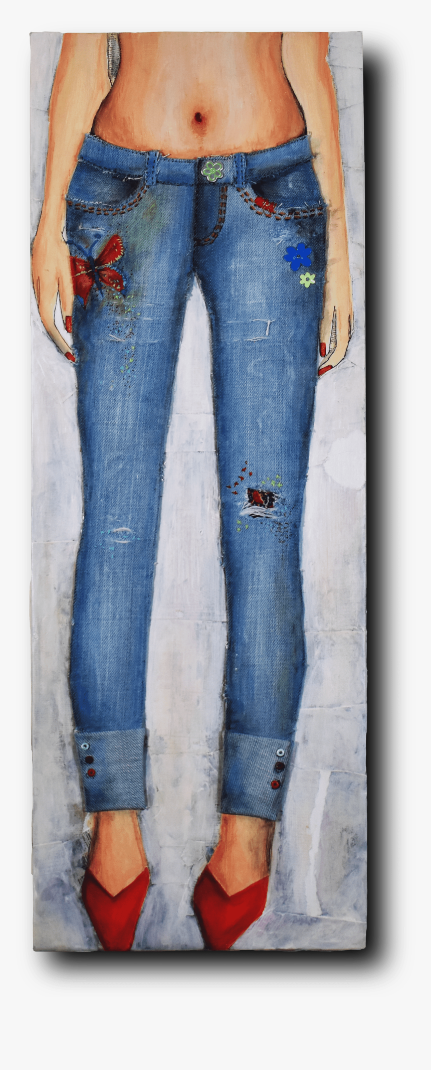 Fashion Torn Denim Denim Fabric Patchwork On Wood Panel - Pocket, HD Png Download