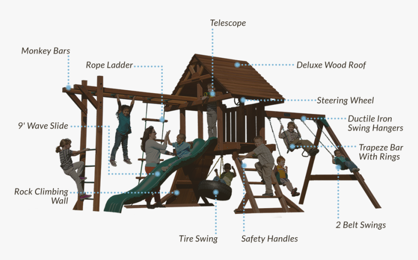 Wood Swing Set With Monkey Bars And Tire Swing, HD Png Download