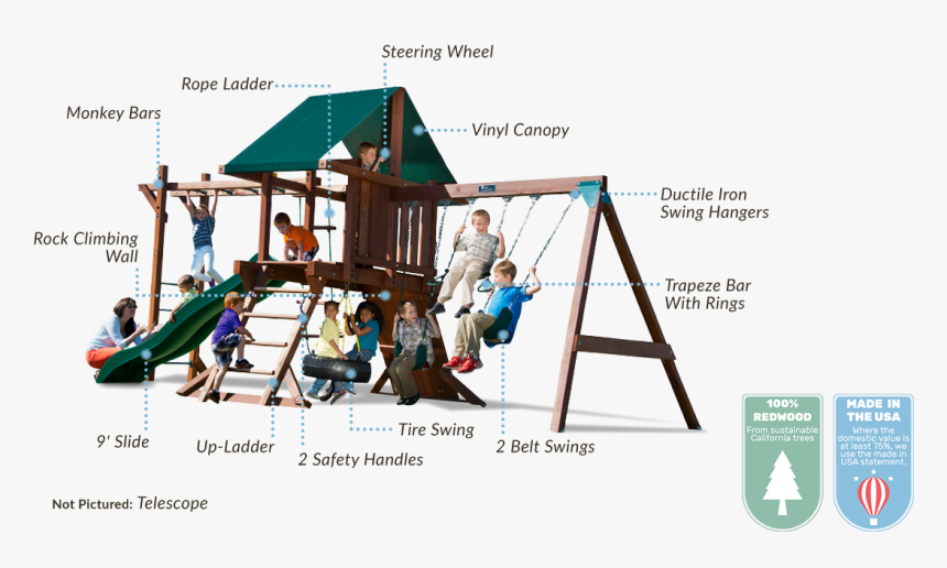 Two Ring Play Set With Monkey Bars - Playground With Monkey Bars Playset, HD Png Download