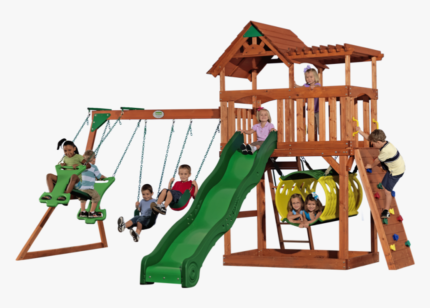 Great Swingset With Raised Fort, Wood Roof, Sun Porch, - Backyard Discovery Scottsdale Cedar Wooden, HD Png Download