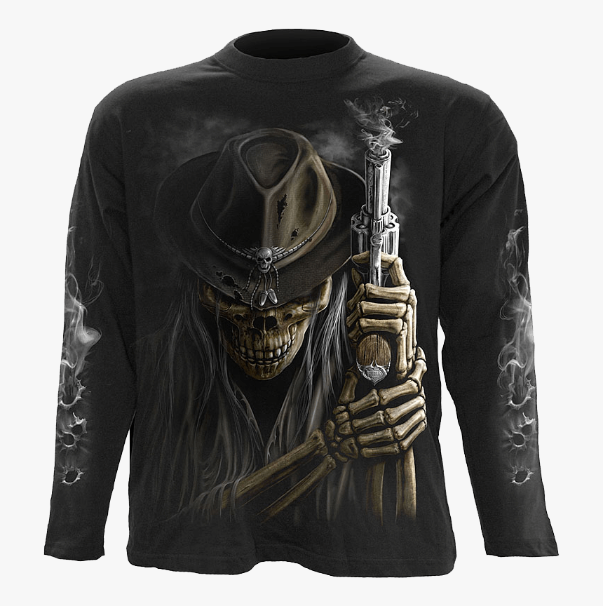 Smoking Gun Long Sleeve T-shirt - Skull, HD Png Download