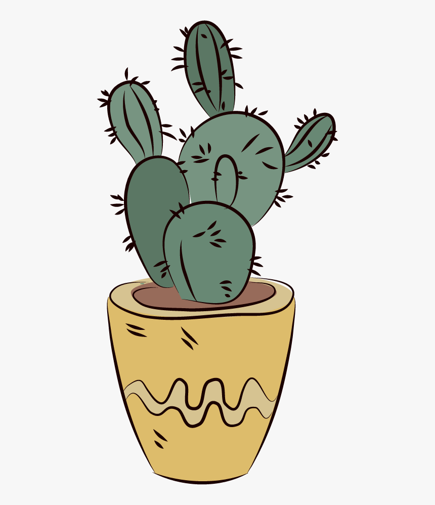 Cactus In A Pot Drawing, HD Png Download