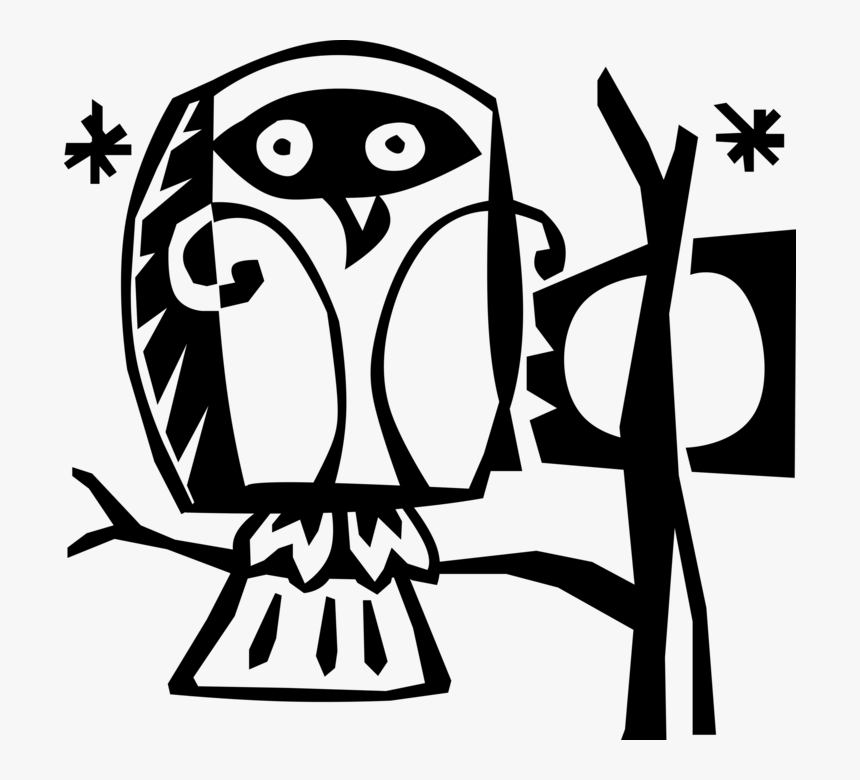 Vector Illustration Of Owl Nocturnal Bird Of Prey Sitting, HD Png Download