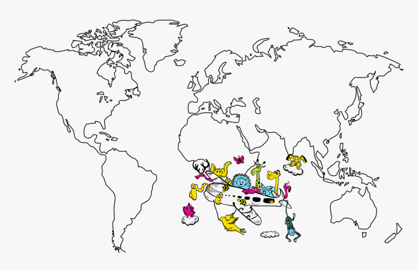 Mapa Mundi Na Decoração Infantil - Geography World Map Black And White, HD Png Download
