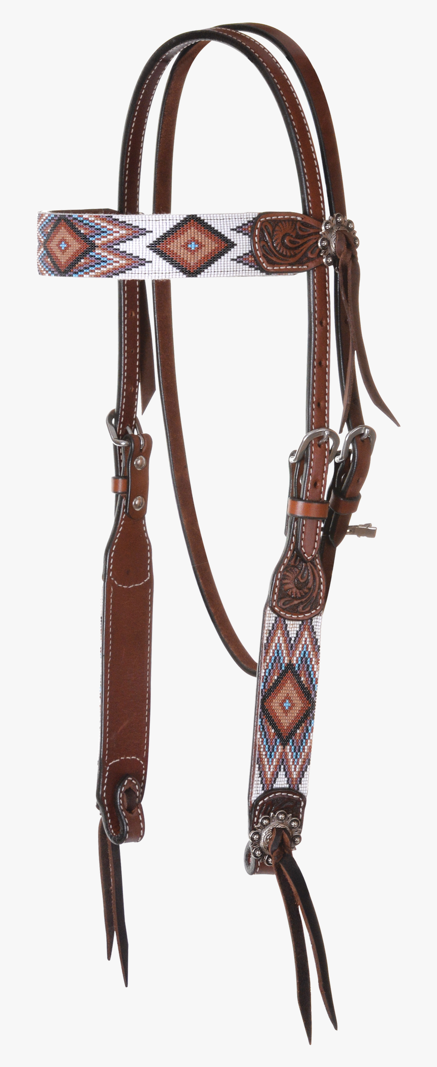 Circle Y Beaded Brown And White Tooling And Beads Overlay - Halter, HD Png Download