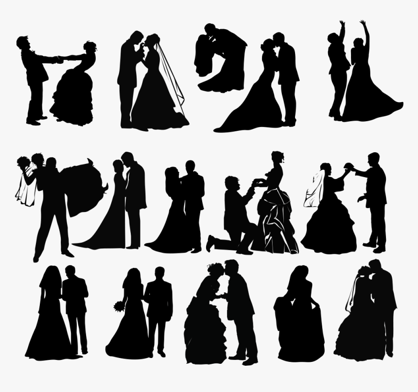 Wedding Invitation Silhouette Clip Art - Wedding Couple Silhouette Cute, HD Png Download