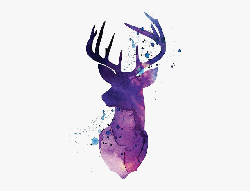 Silhouette Purple Deer White-tailed Watercolor Reindeer - Water Color Deer Tattoo, HD Png Download