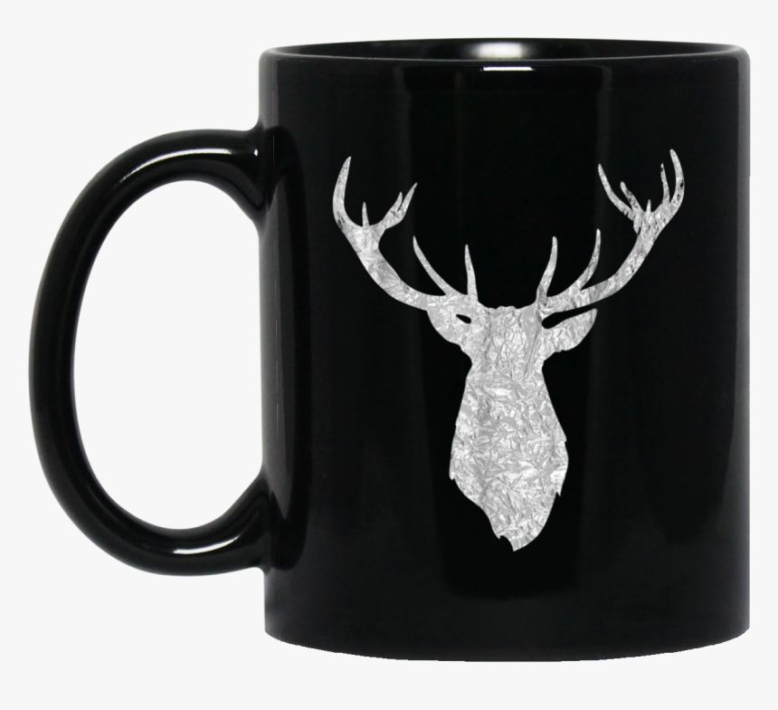 Buck Stag Deer Head Antlers Silver Silhouette 11 Oz - White Stag Silhouette, HD Png Download
