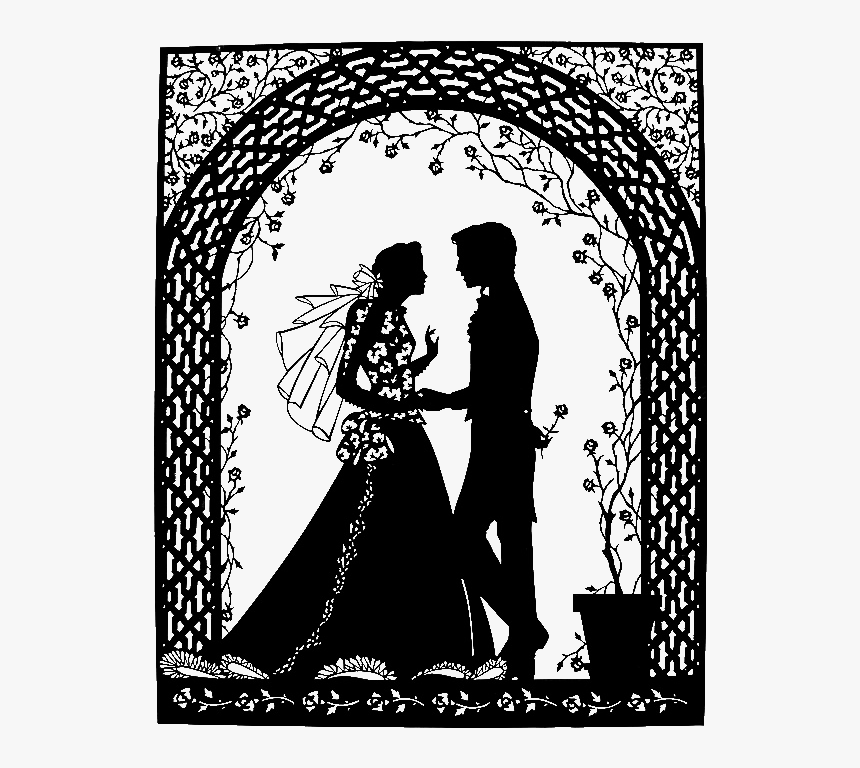 Forgetmenot Bride And Groom Silhouettes - Черно Белый Рисунок Узор, HD Png Download