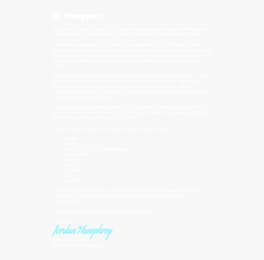 Hi Everyone My Name Is Jordan Aka Dj Uber - Paper Product, HD Png Download