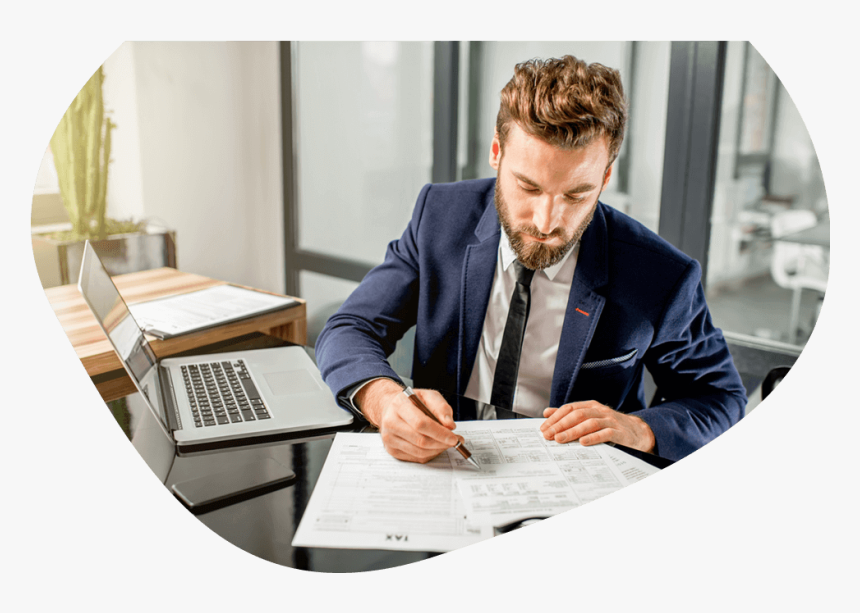Masked Young Business Man Working On Papers - Accountant, HD Png Download