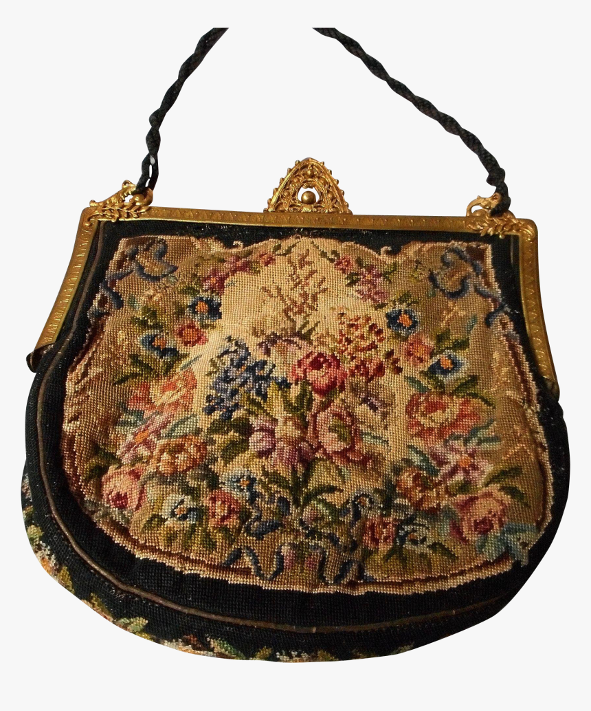 Antique German Petit Point Bag With Filigree Frame,, HD Png Download