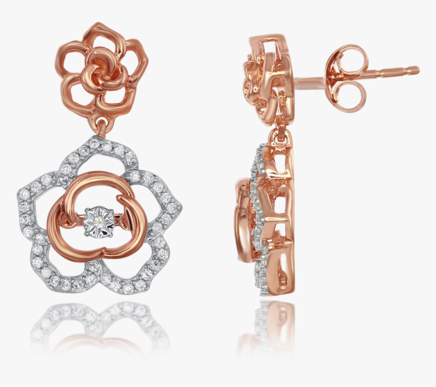 Enchanted Disney S Belle 14kt Rose Gold Diamond Rose - Earrings, HD Png Download