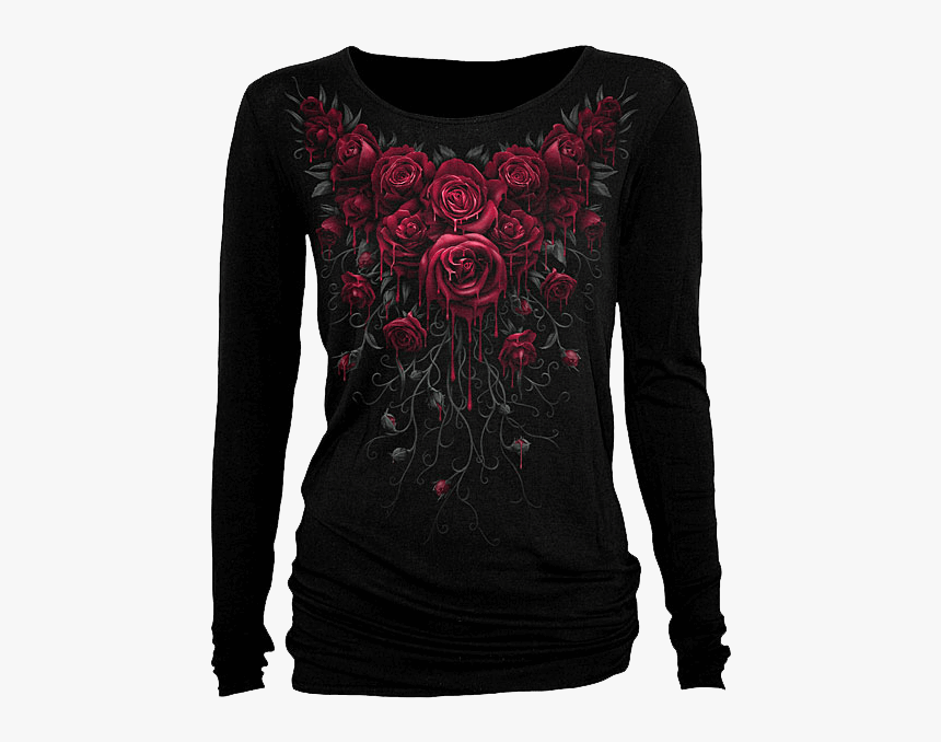 Blood Rose Womens Long Sleeve Shirt - T Shirt Femme Manches Longues Gothique, HD Png Download