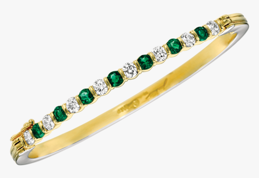 18kt Yellow Gold Diamond And Emerald Bangle - Diamond And Emerald Bangle Bracelets, HD Png Download