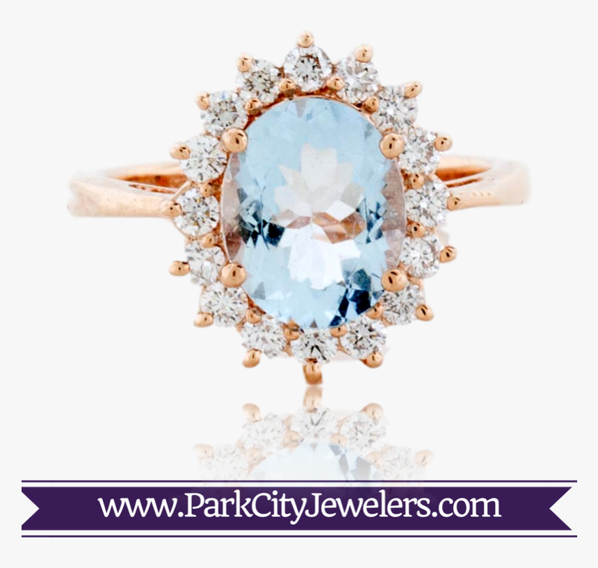 Oval Aquamarine And Round Diamond Rose Gold Ring - Double Diamond Hoop Huggie Earrings, HD Png Download