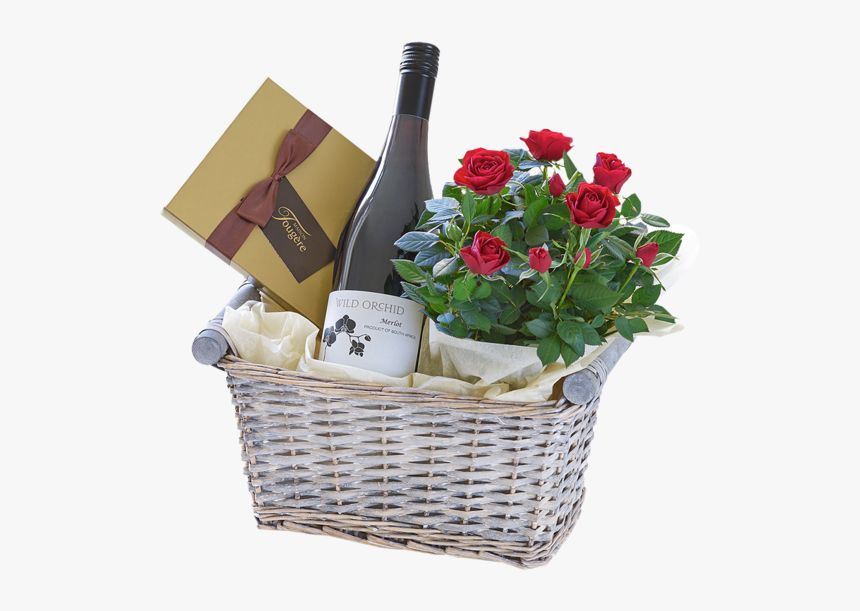 Luxury Red Wine Gift Basket - Flowers And Wine Gift Baskets, HD Png Download