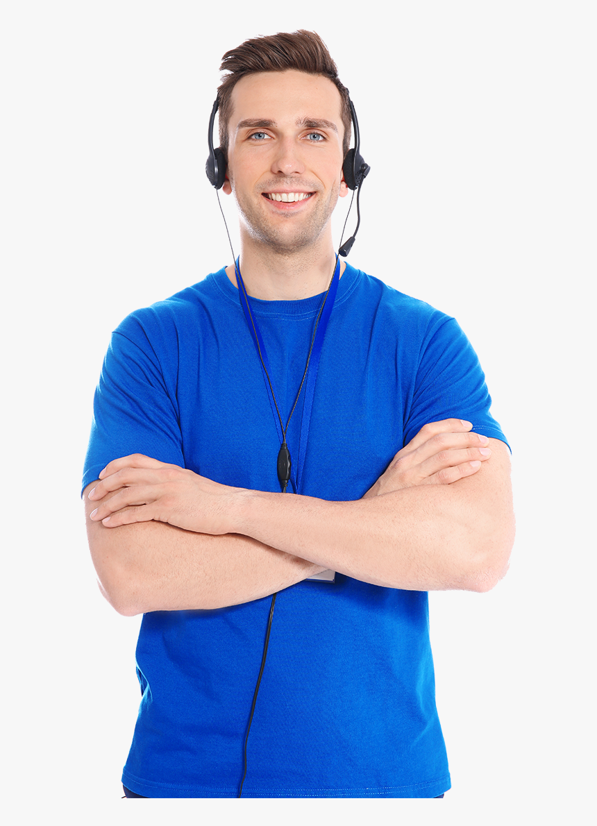 Young Man With Headset Phone On Standing With Arms - Multipurpose Health Workers Male, HD Png Download
