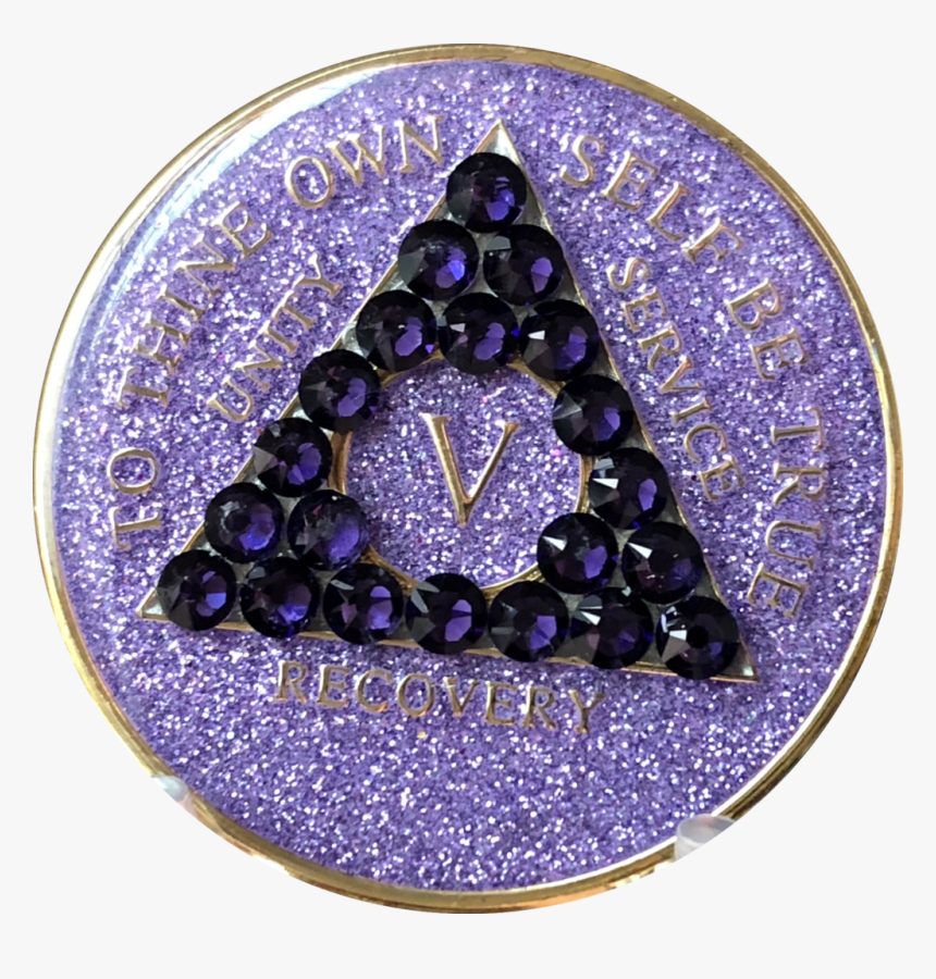 Crystal Aa Medallion Purple Glitter Tri-plate Sobriety - Bead, HD Png Download
