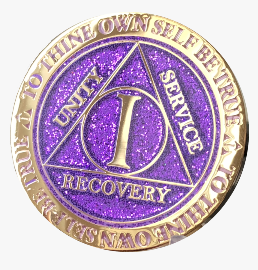 1 Year Aa Medallion Reflex Glitter Purple Gold Plated - Sobriety Coin, HD Png Download