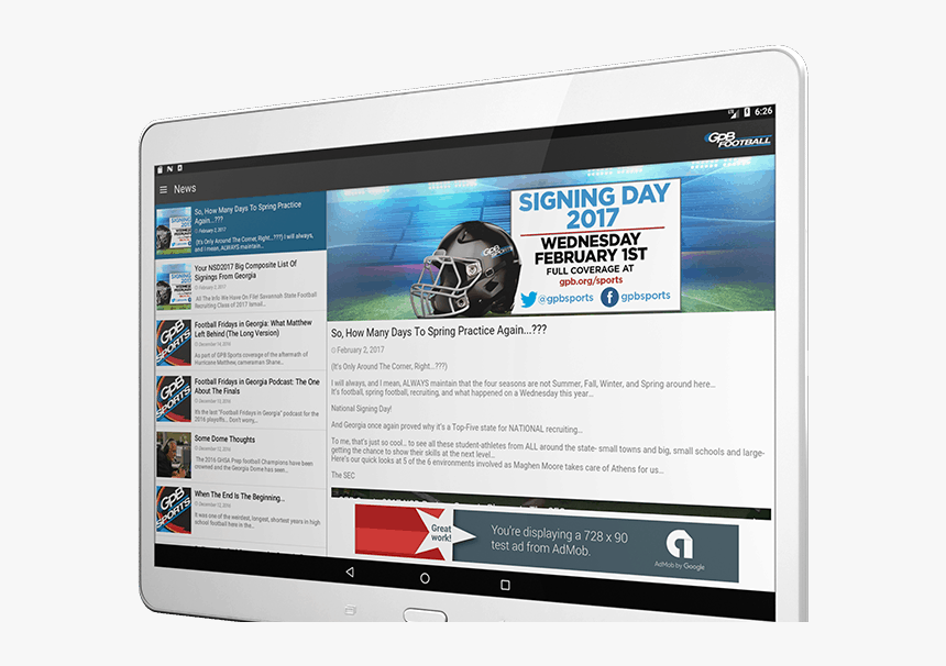 Android Gpb Football App On Tablet - Led-backlit Lcd Display, HD Png Download