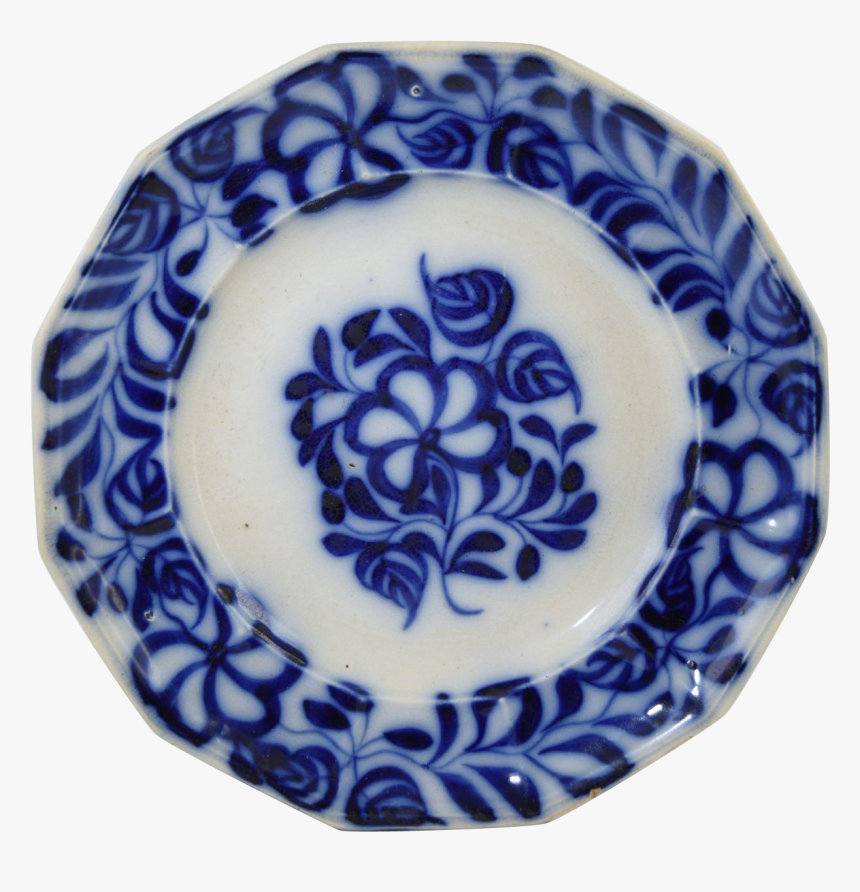 Antique Flow Blue Brush Stroke Plate 9 1/2 - Blue And White Porcelain, HD Png Download
