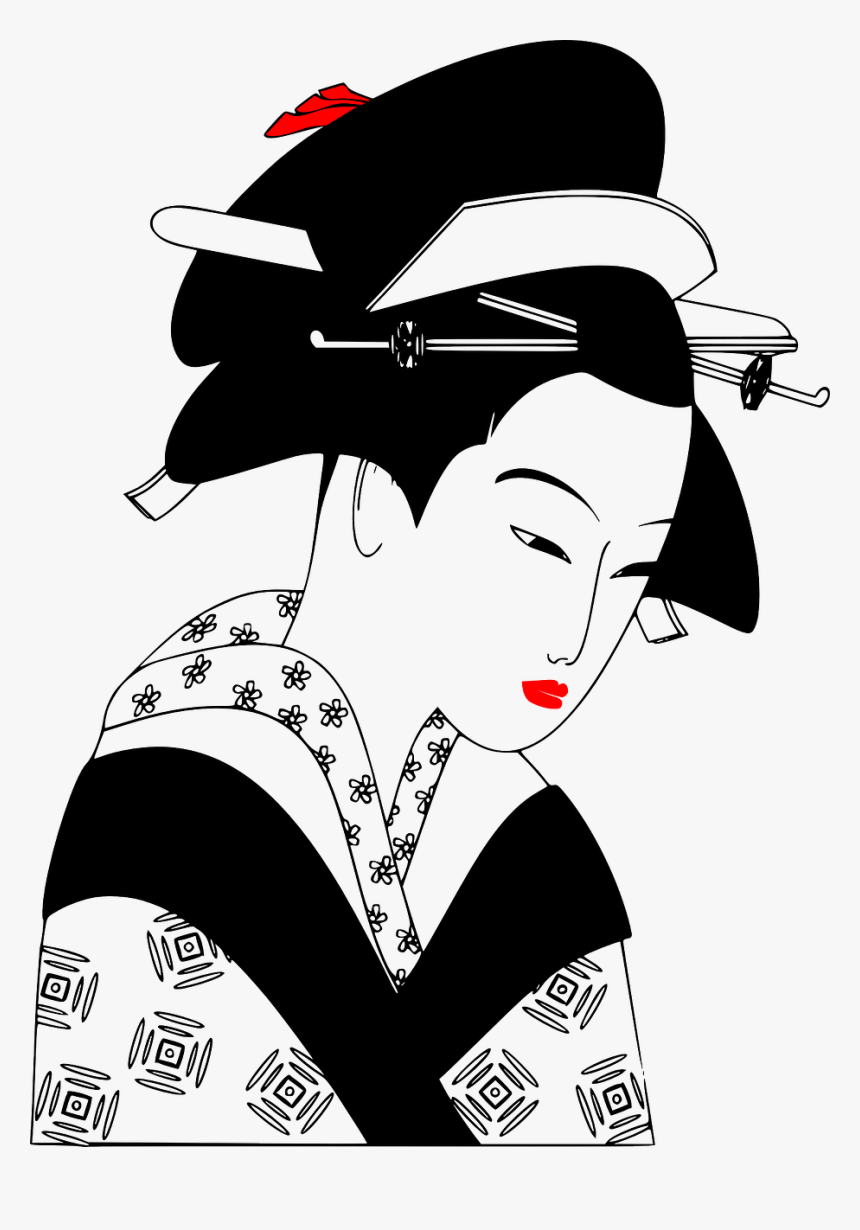 Woman,art,geisha - Japanese Clipart Black And White, HD Png Download