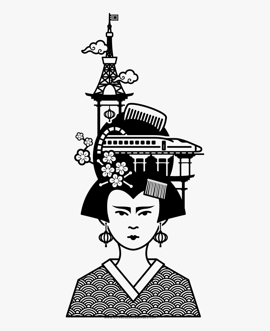 Geisha Coloring Page - Cartoon, HD Png Download
